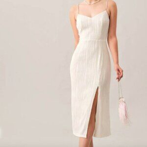 Rihoas Wave Textured Pearl Strap Midi Dress